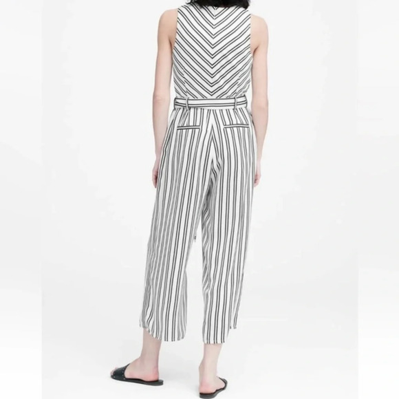 NWOT Banana Republic Wide-Leg Cropped Jumpsuit Size 4 White and Black Striped - Picture 7 of 12